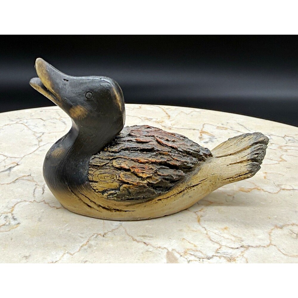 Vintage Miniature Hand Carved Wood Duck Figurine Tree Bark Folk Art Decoy 3.75”
